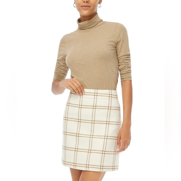 NEW J. Crew Factory Plaid Wool-blend A-line Mini Skirt Cream & Tan Size 2 - Picture 1 of 9